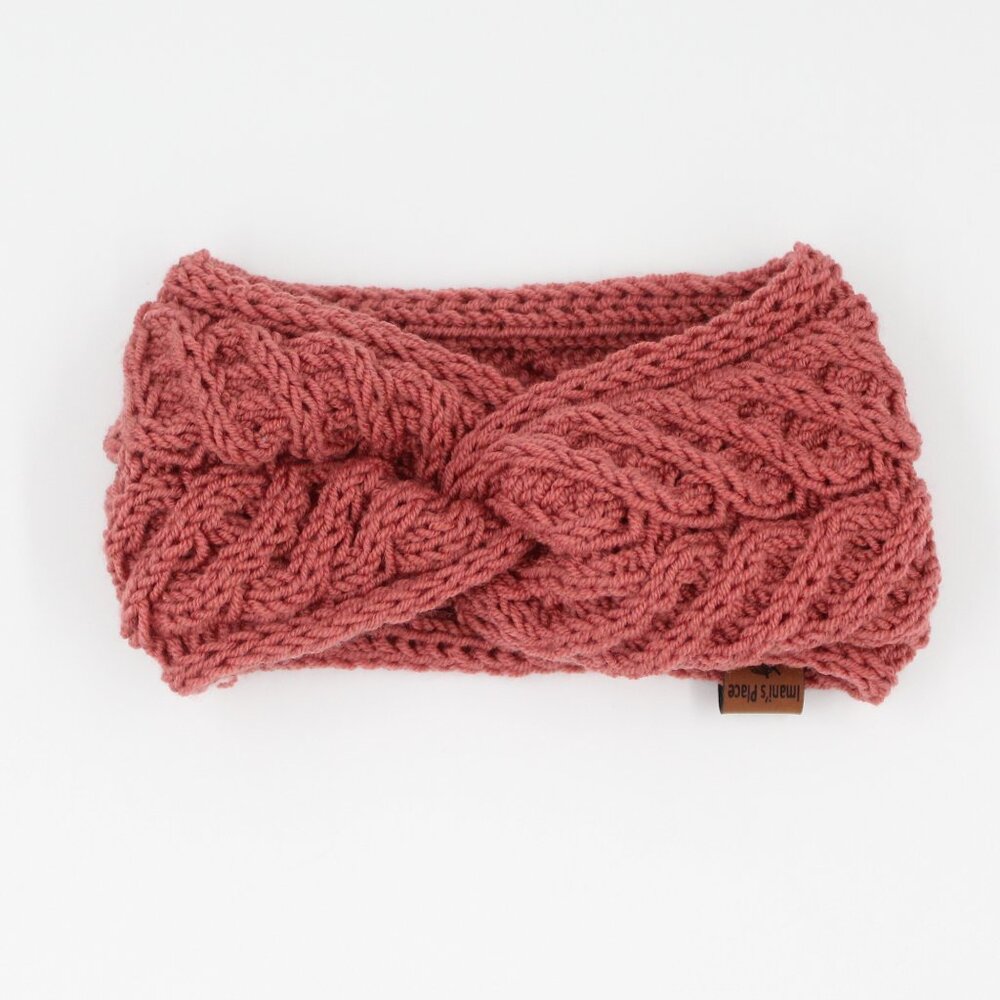 Handmade Hand Knit Superwash Merino Terracotta Pink Cable Knit Clay Ear Warmer